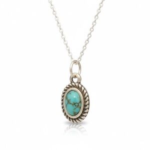 Turquoise Oval Pendant 925 Sterling Silver Necklace 16in